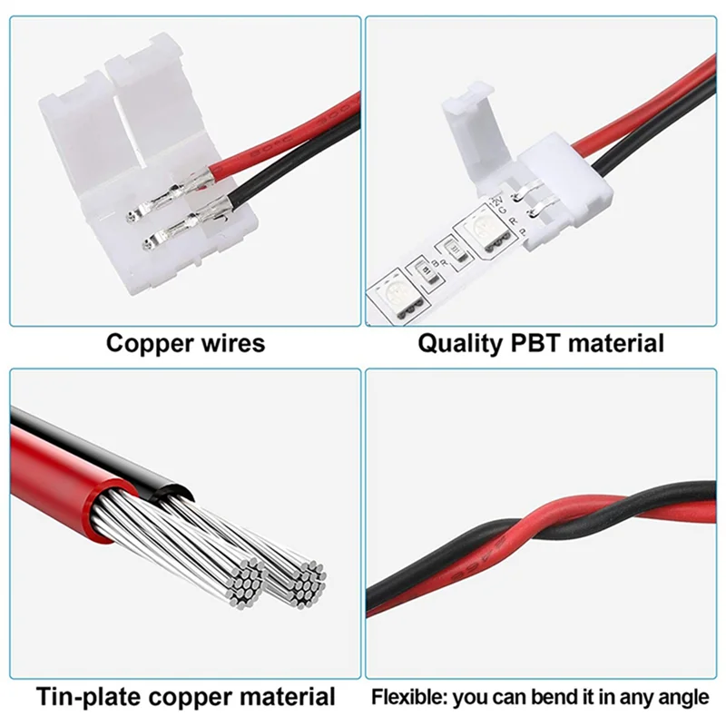 A008 144Pcs 8Mm 2 Pin LED Strip Light Connector For 8 Mm Wide Flexible SMD 3528 2835 Single Color LED Strip Lights Solderless