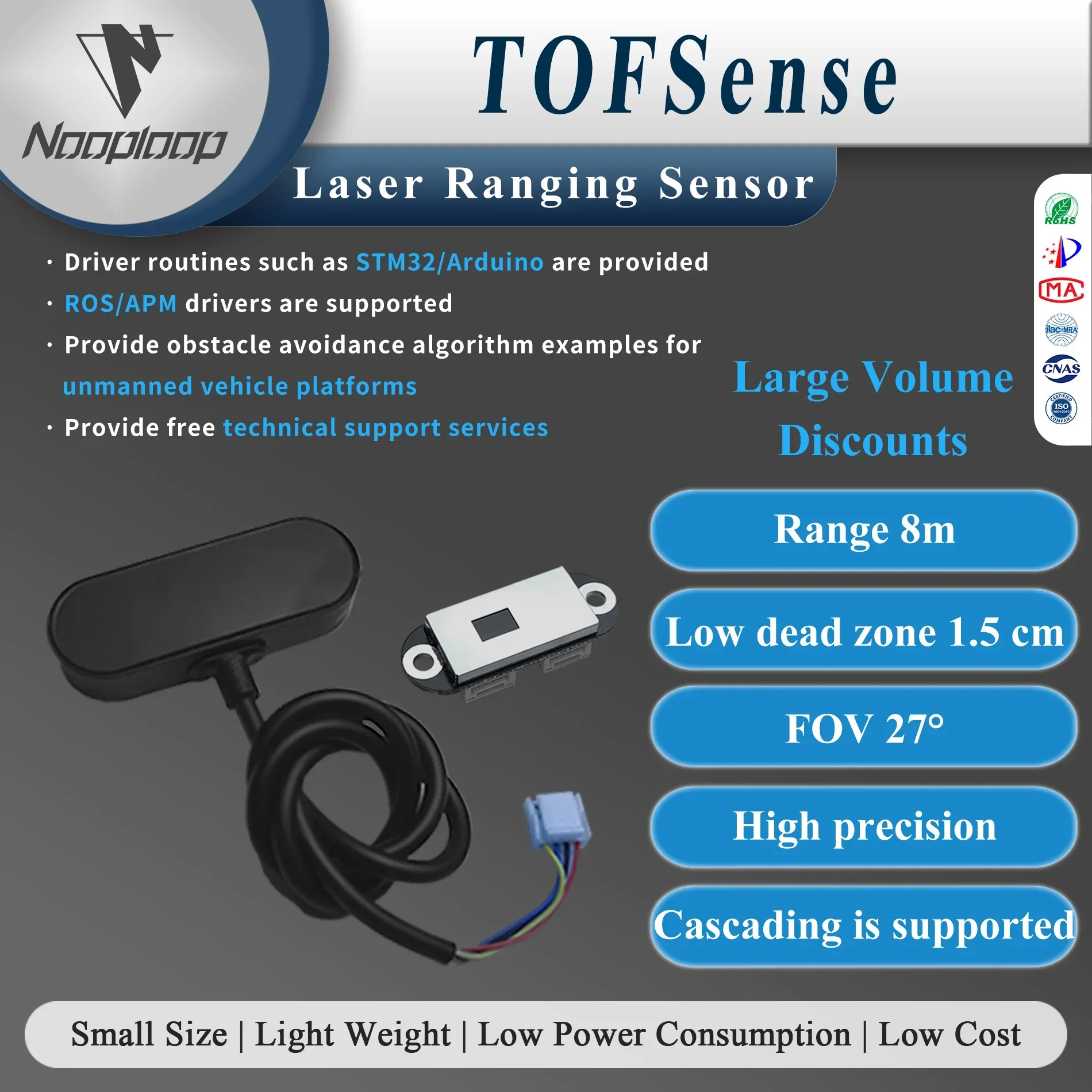 Tofsense Laser Variërende Sensor Obstakel Vermijden Radar Module Uart/Can Seriële Poort Nooploop