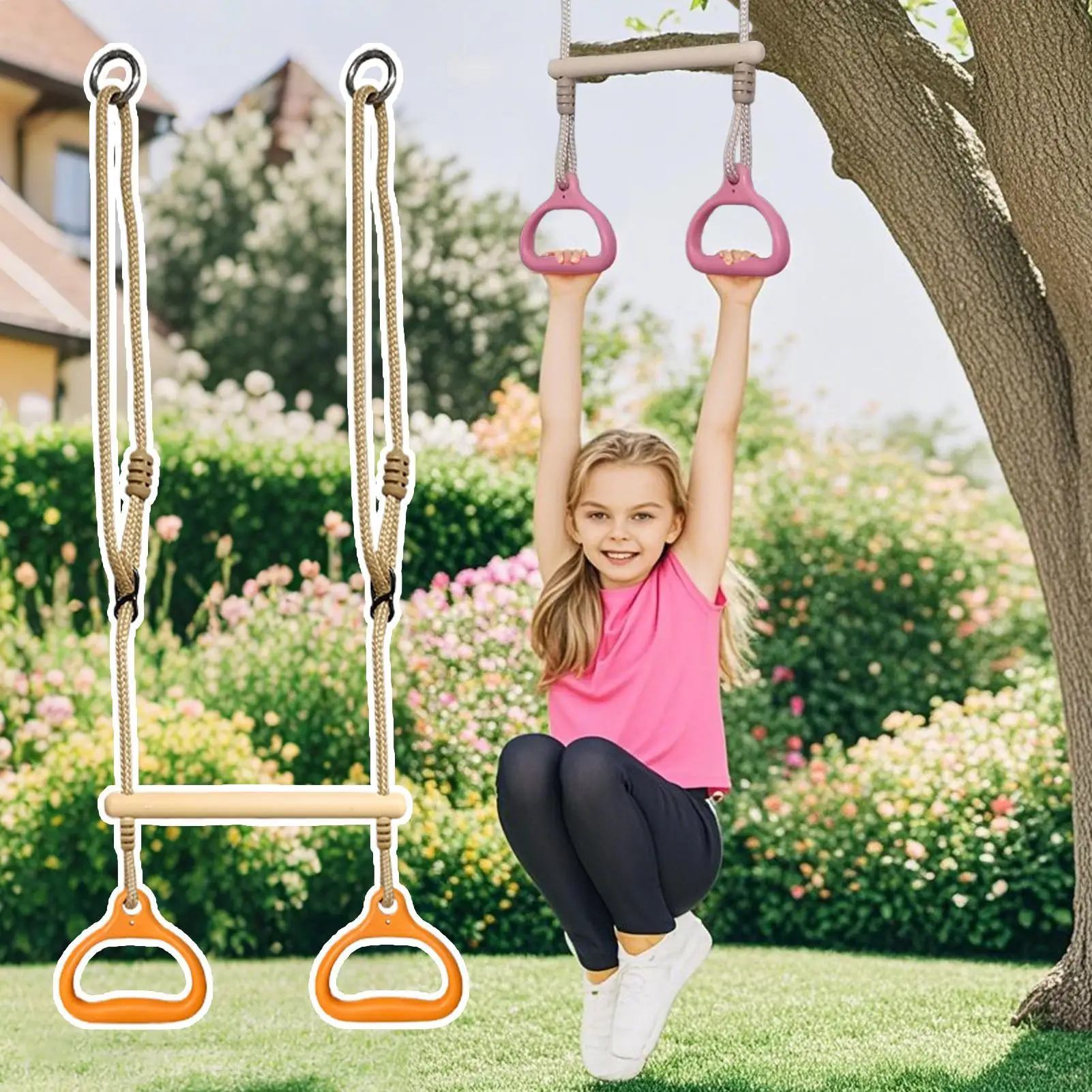 Trapeze Swing Bar Playground Equipment Rings Bar Ergonomic Sensory Game Easy installation For Children Indoor Playtime Backyard