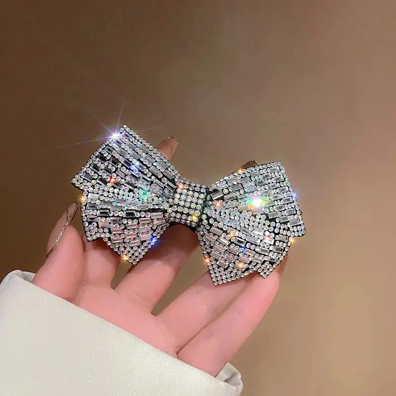 Shiny and sparkling rhinestone hair accessories - bow hair clips and elastic tie sets - fashionable daily wear for womenandgirls