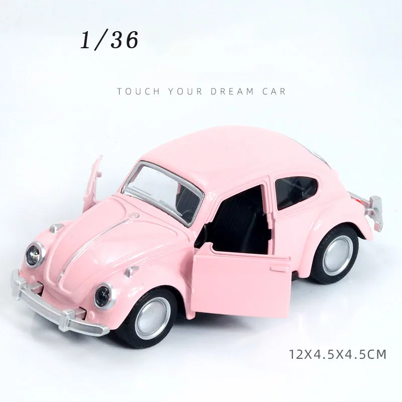 1:36 Alloy Car Model Beetle Vintage Door Opening Toy Motorcar Cake Decoration Collection Accessories For Boy Gift Pull Back Car