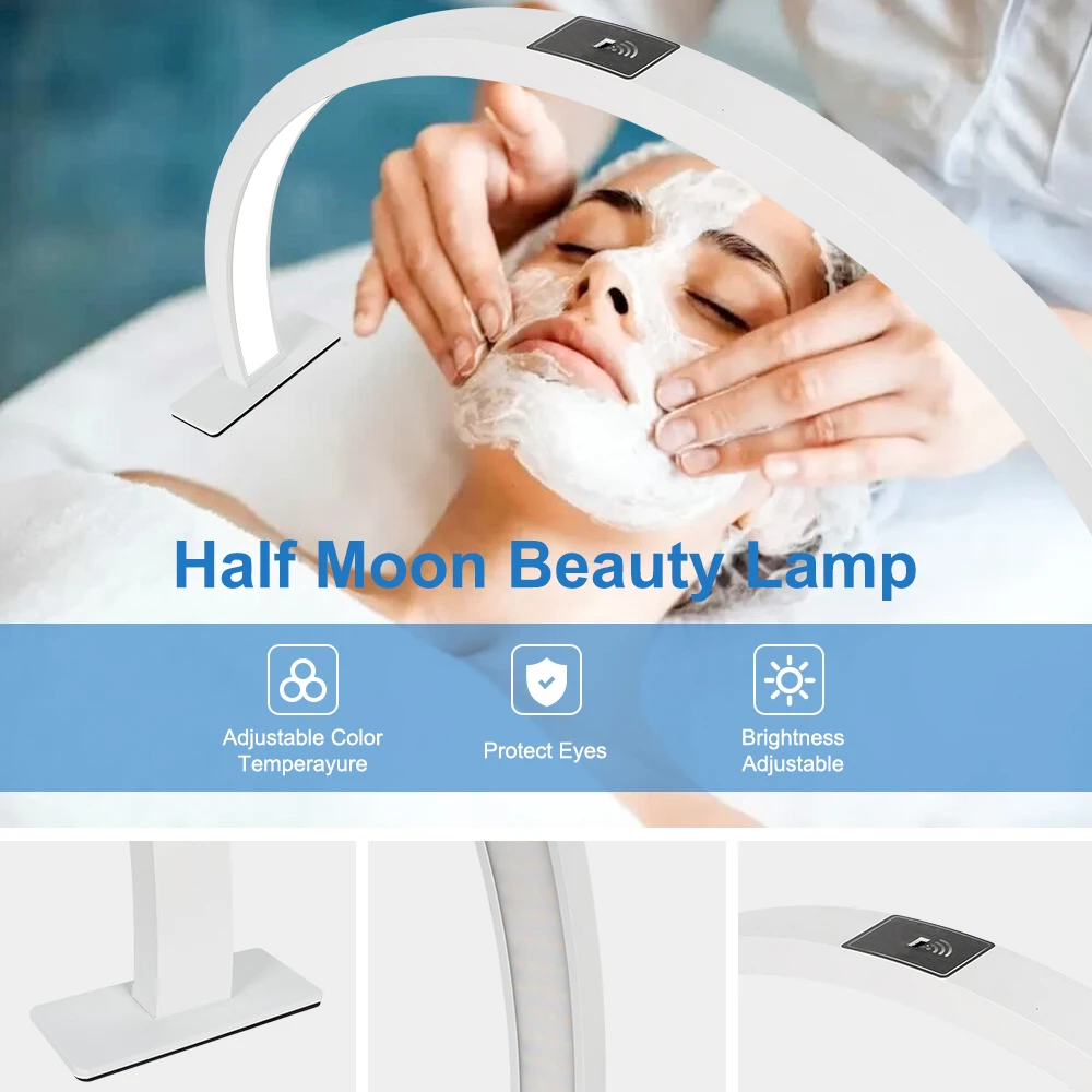 Lámpara de media luna para uñas, luz Led de escritorio para extensión de pestañas, tatuaje y cejas, 21,6/28 pulgadas