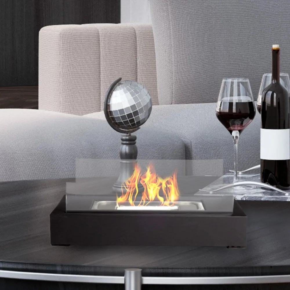 

Bio Ethanol Rectangular Indoor or Outdoor Ventless Fireplace with 360-View Black