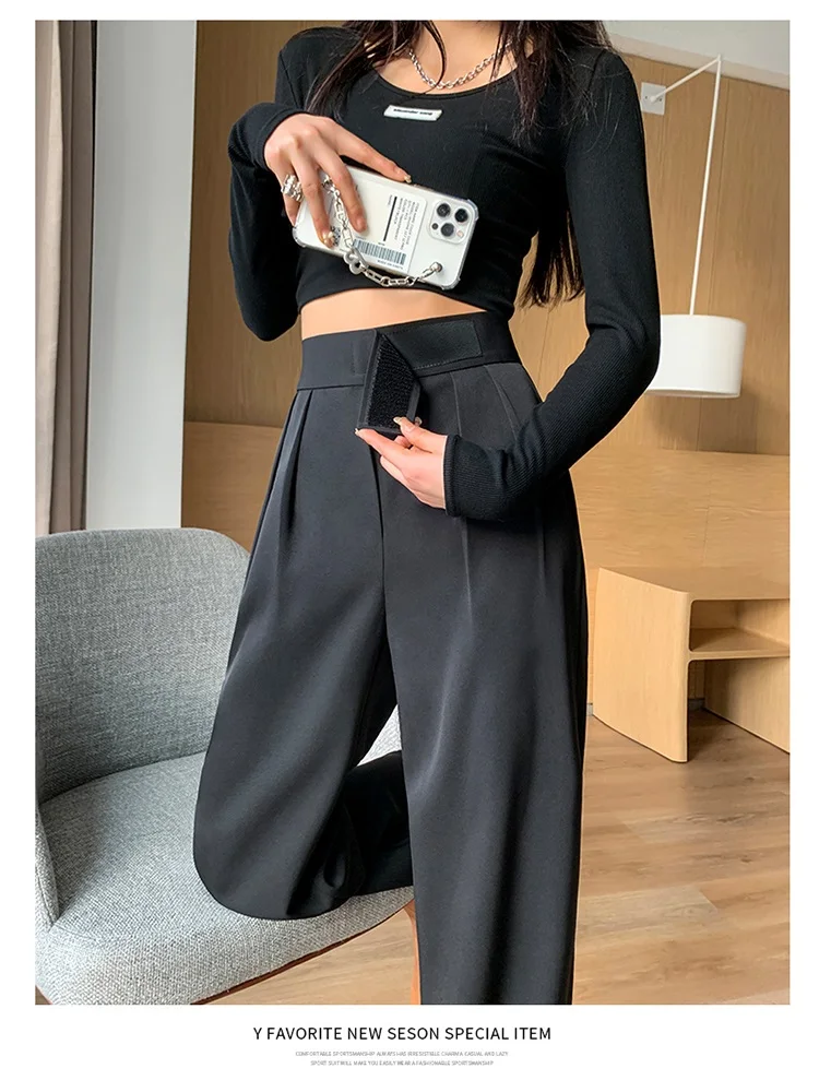 Women\'s Tailoring Suits Pants Traf Korean Fashion Office Lady Elegant Wide Summer Pants High Waist Pantalones de Mujer Jumpsuits