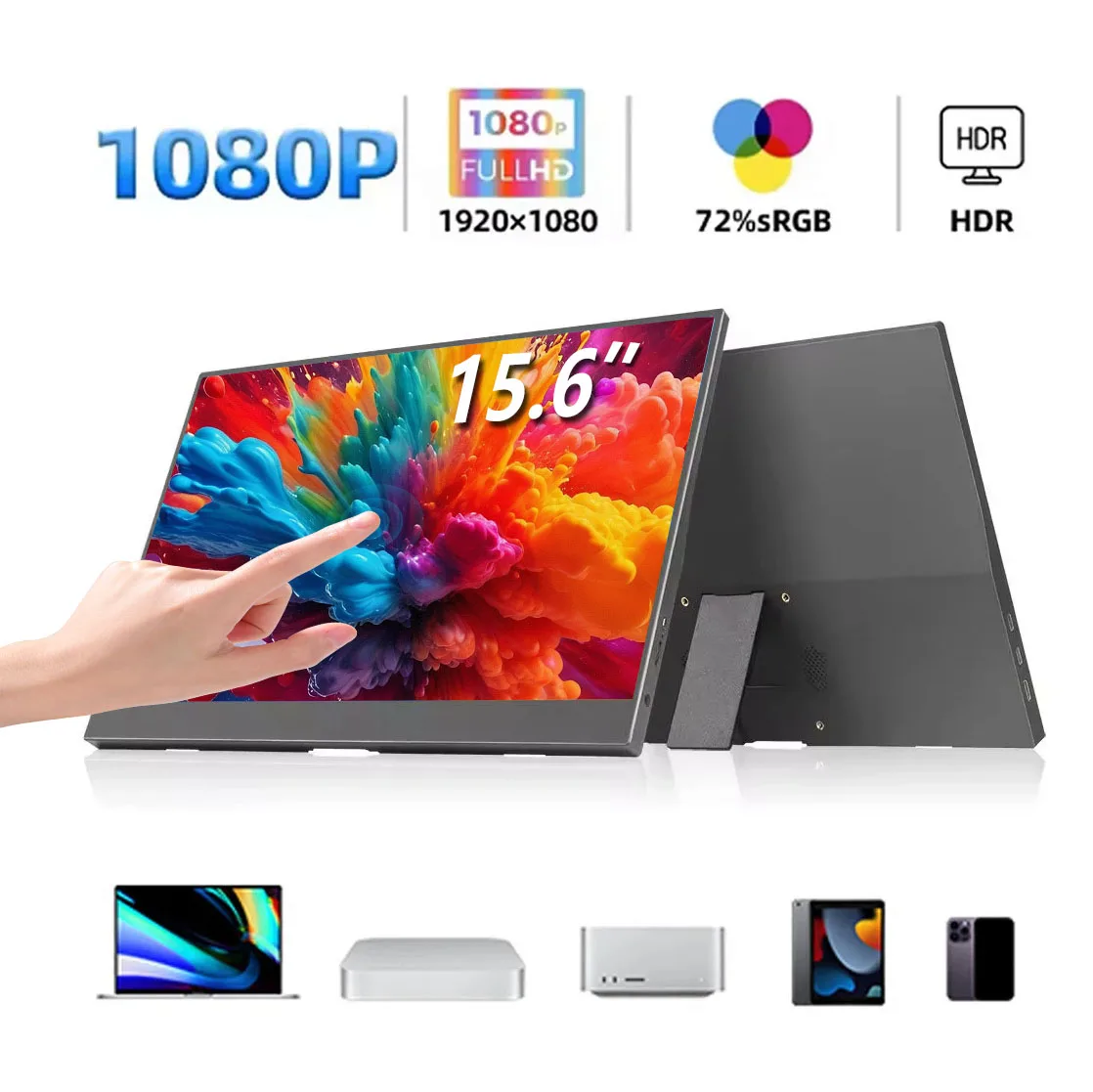 15.6 Inch Touch Portable Monitor 1920*1080 FHD IPS Type-C HDMI External Secondary Display For Laptop Smartphone Drawing Office
