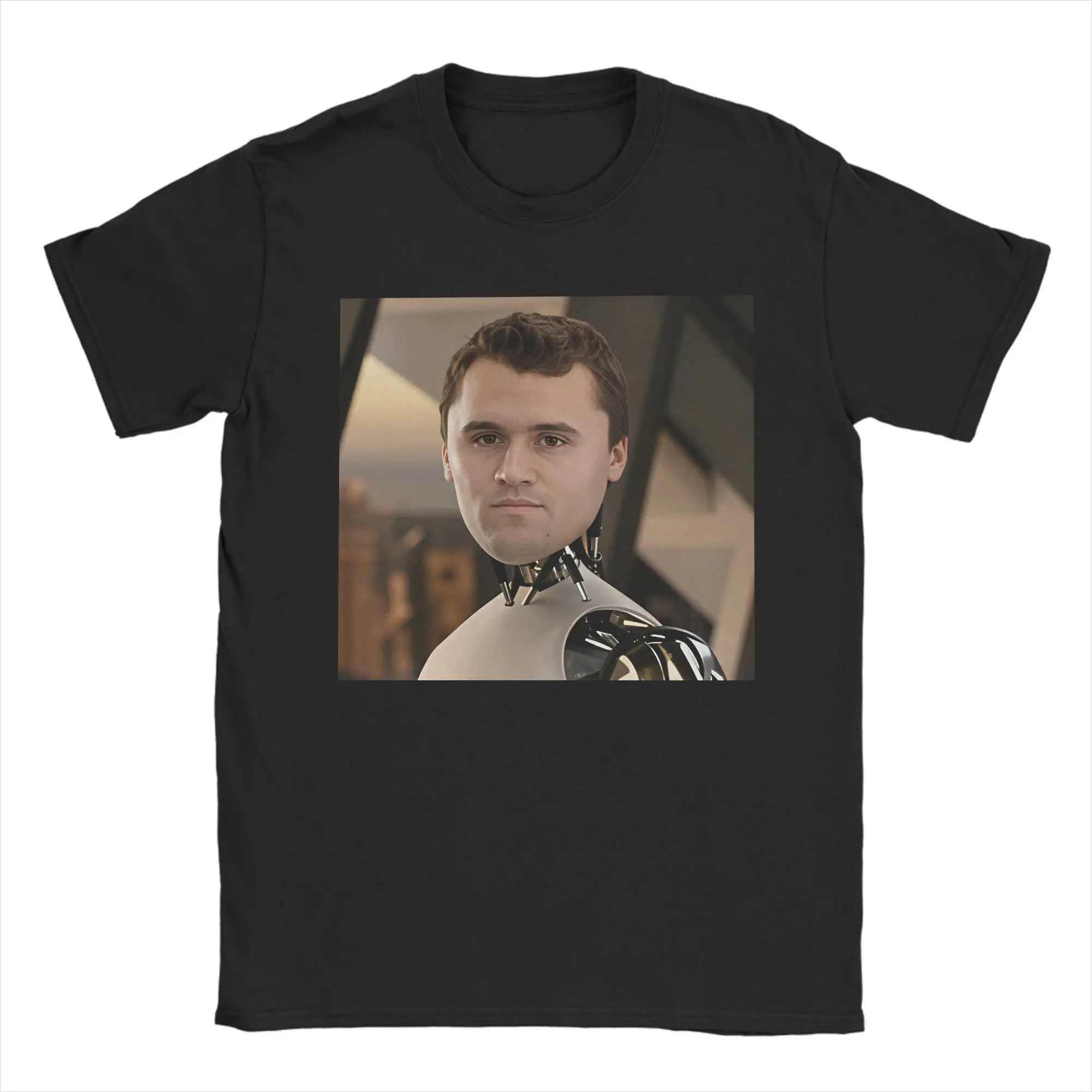 Charlie Kirk Cyborg Robot Mechanical Portrait Men's T Shirt Tee Shirt Short Sleeve Round Neck T-Shirt Pure Cotton Adult Clothing