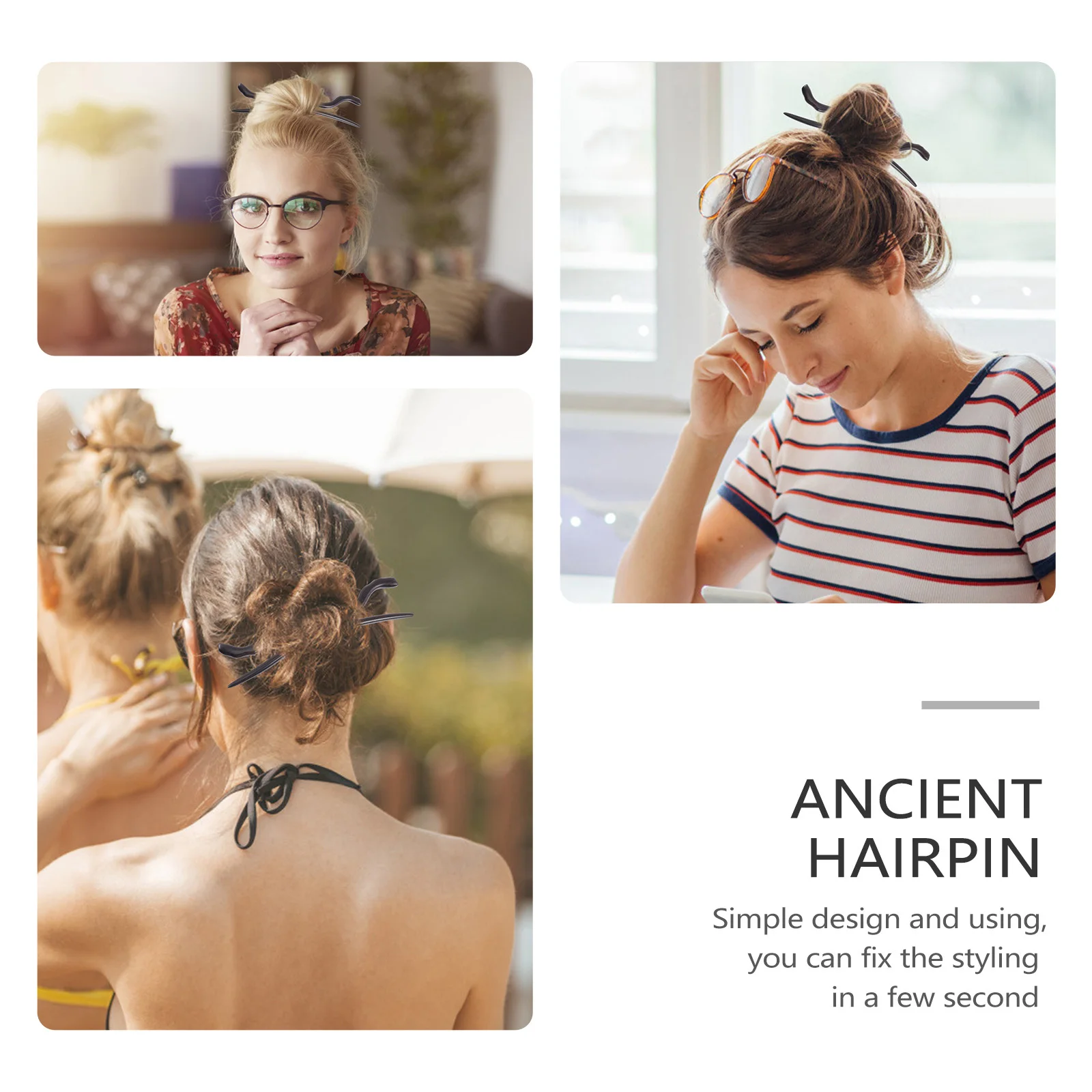 

2Pcs Black Ebony Hairpin Hair Fork Traditional Headpiece Easy Fixing Daily Outfit Decorative Accessory