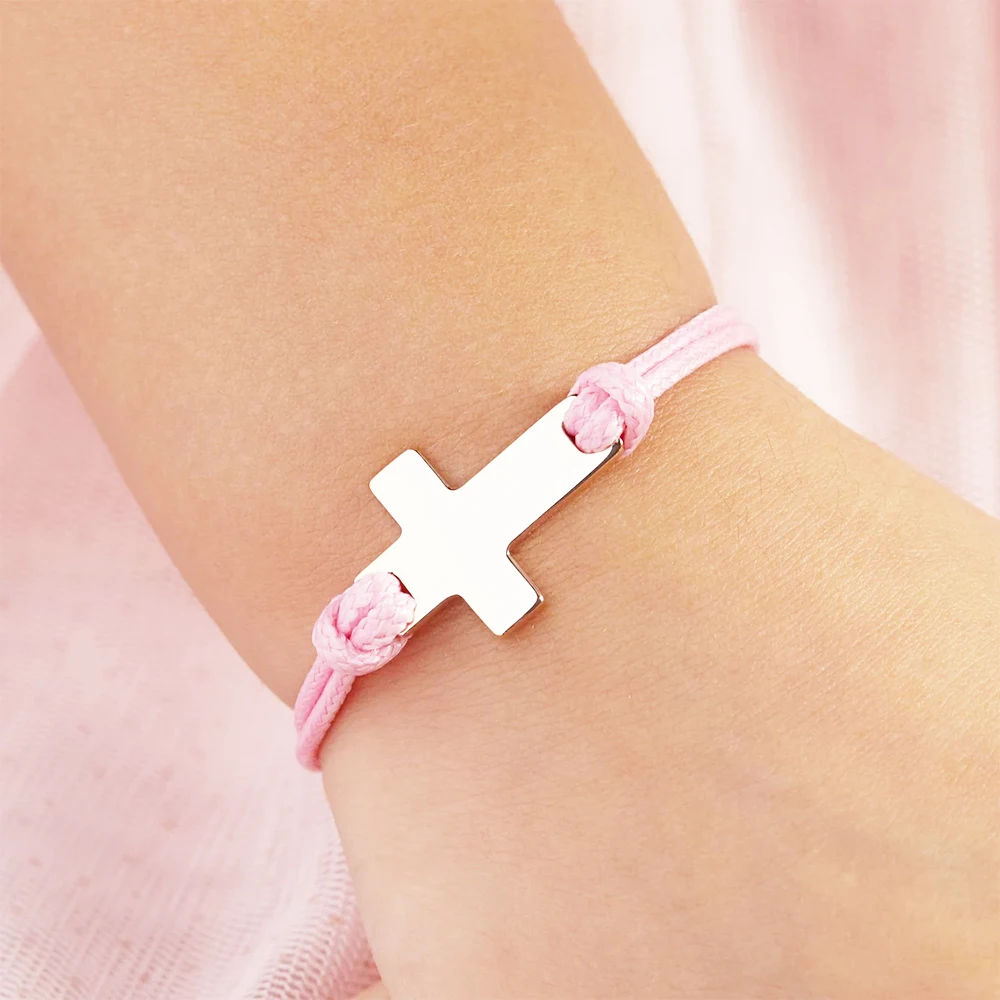 Simple Stainless Steel Cross Bracelet for Children Fashion Adjustable Multiple Color Rope Chain Bangle Jewelry Gifts for Kids