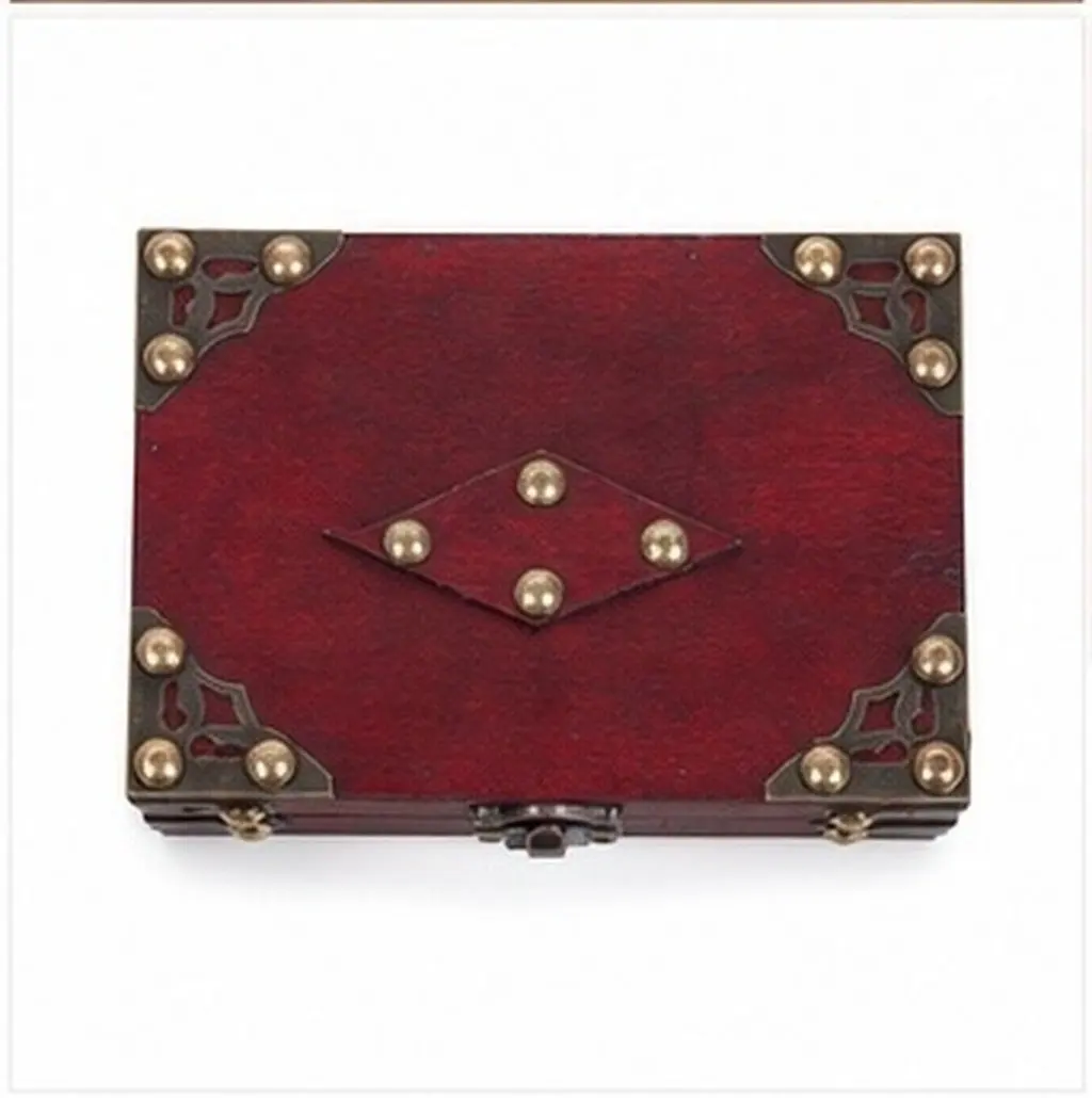 Wooden Treasure Chest Red 3-Digit Combination Lock Jewelry Box Lockable Keepsake Trinket Storage Box Vintage Lock