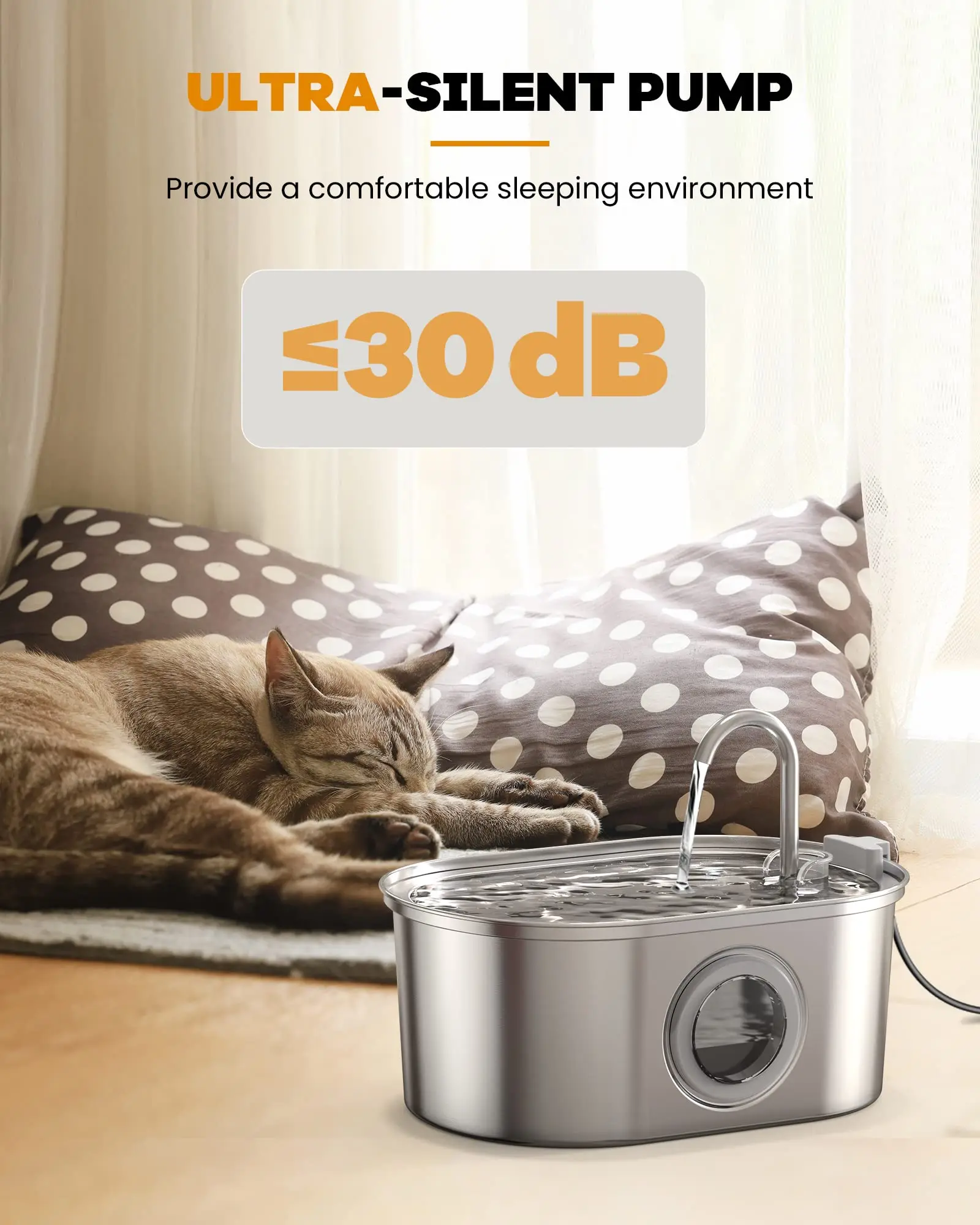 Cat water Fountain NautyPaws 3.2L stainless steel pet water dispenser automatic dog water dispenser with water level window