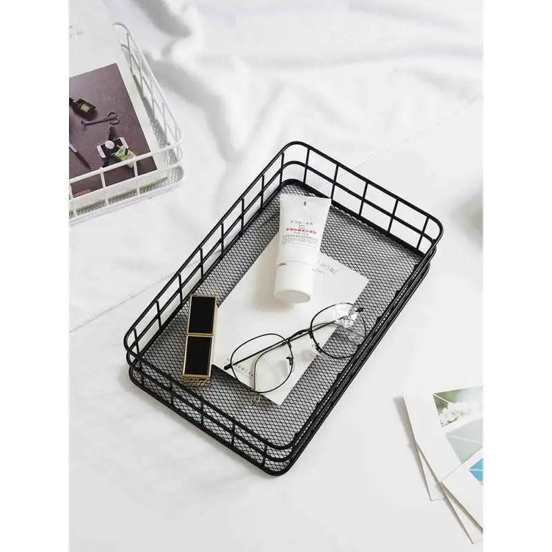 Iron Black Rectangle Metal Storage Basket Office Sundries Finishing Baskets Dressing Table Cosmetics Organizer Makeup Box