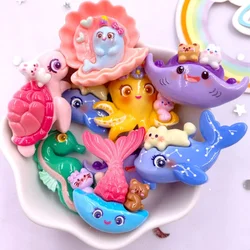 7pcs Colorful Resin Kawaii Shell Seahorse Dolphin Octopu Turtle Styles Ocean Animal Flatback Figurine Scrapbook DIY Decor Crafts