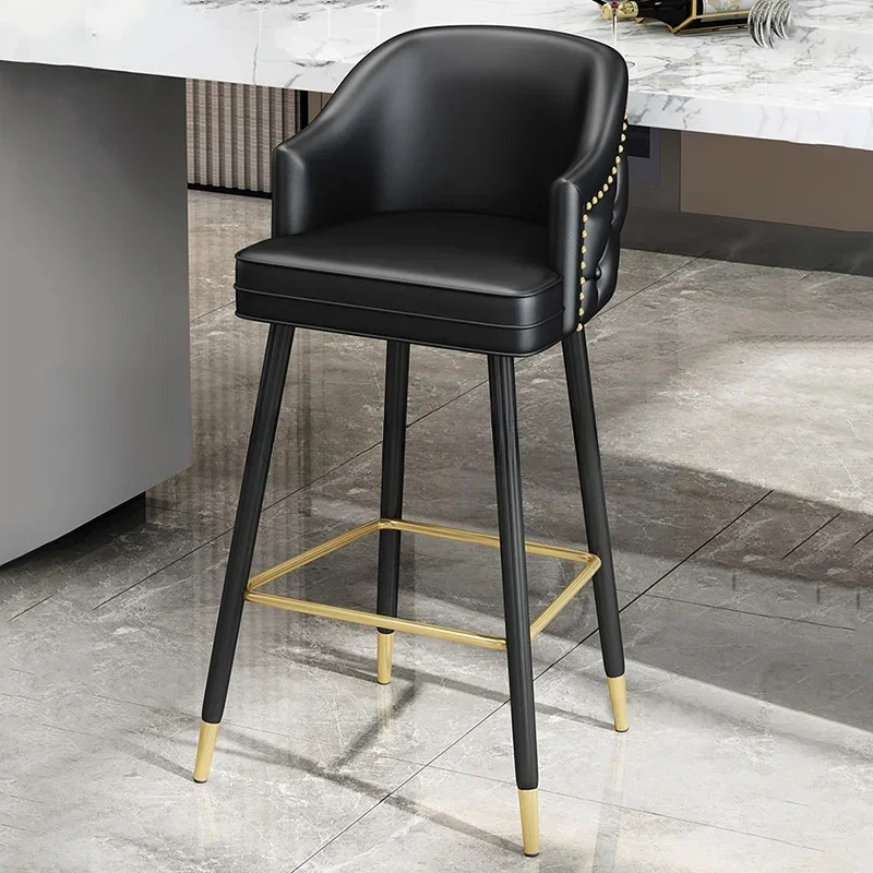 

Modern Simple Bar Chairs Home High Stool Retro Bar Furniture Soft Cushion Backrest Bar Chair Cafe Front Desk Solid Wood Armchair