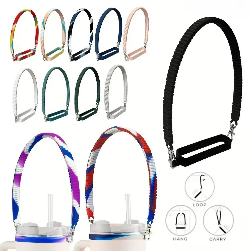 Silicone Water Bottle Strap 8-40oz Water Bottle Handle Carrier Water Bottle Holder Soft Grip Handle for Stanley Cup Accessories