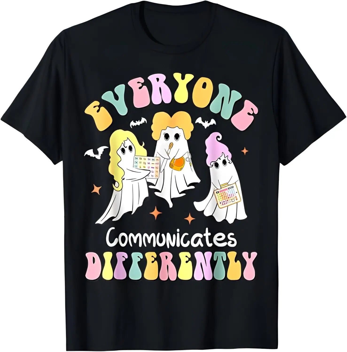 Everyone Communicate Differently Cute Ghost Halloween Autism T-Shirt