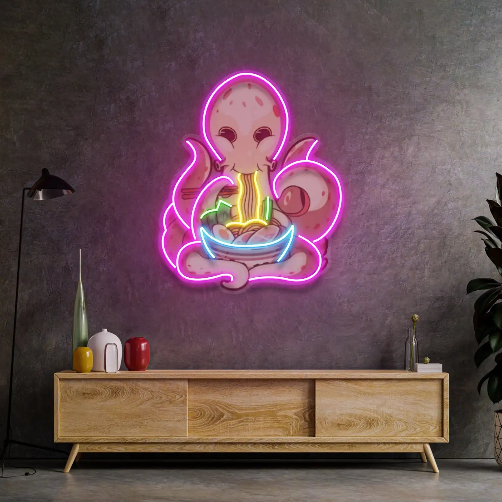 

Octopus Eating Ramen Neon Sign Wall Art Decor Kitchen Restaurant Food Wall Hanging Food Hotel Sign