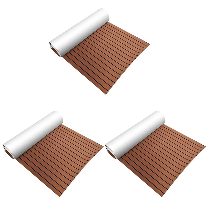 3X Foam Teak Decking EVA Foam Marine Flooring Faux Boat Decking Sheet Accessories Marine Brown Black 450X2400x6mm