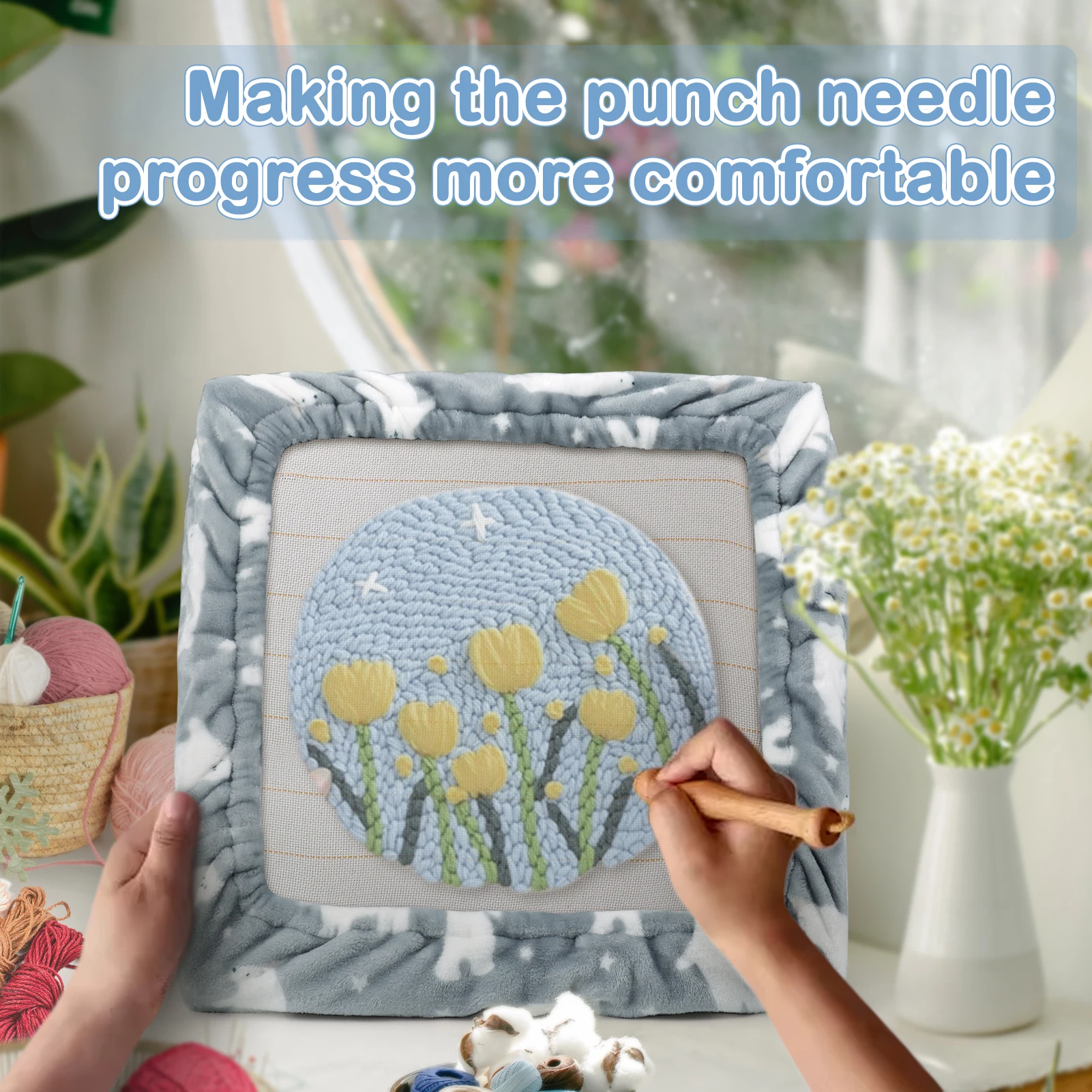 Gripper Strip Frame With Cover For Punch Needle Cross Stitching Hoops And Frames With Needle For Embroidery Sewing 30x30cm