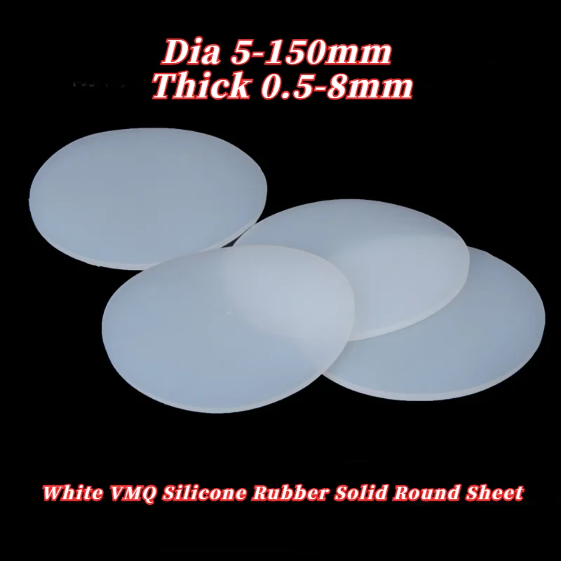 White Solid Round Vmq Silicone Rubber Sheet Seal Gaskets Pad Dia 5-150mm Thick 0.5-8mm 1/2/5pcs