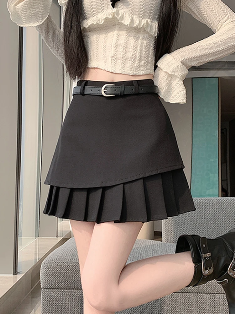 

High Waist Asymmetrical Pleated ort Skirt Women's Spring Faion 2026 College Sle Anti-Light Petal Skirt