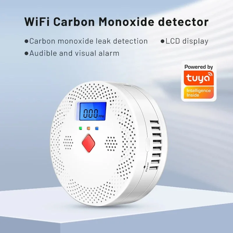 Tuya Wifi Rilevatore di monossido di carbonio Allarme sensore CO Allarme sonoro e luminoso intelligente Rilevatore display APP domestico