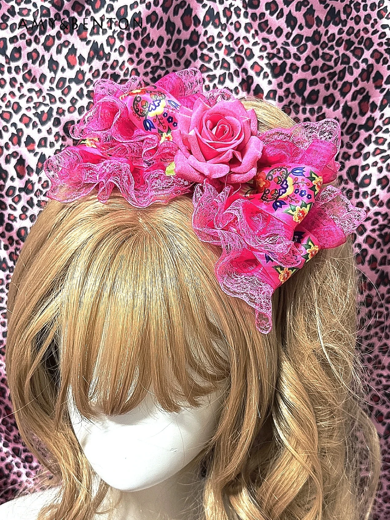 

Original Retro Gal Series Spice Girl Leopard Print Lace Bow Hairpin Japanese Mine Series Y2K Splicing Color Hair Accessories