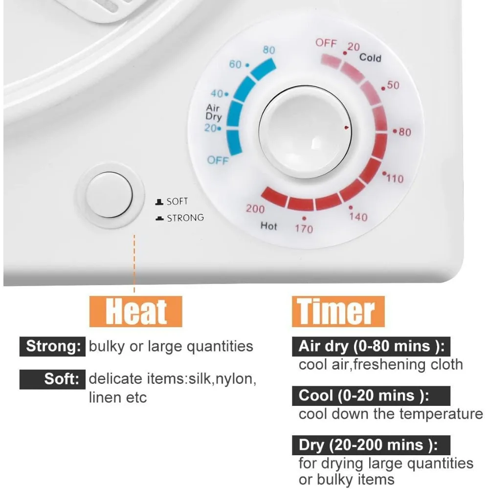 3.5 مكعب. قدم. مجفف ملابس، مجففات كهربائية 1500 وات للملابس، مجفف ملابس كهربائي 110 فولت مع طبلة من الفولاذ المقاوم للصدأ