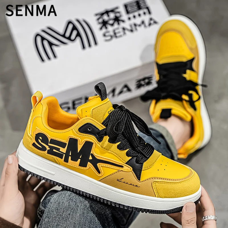 SENMA أحذية رجالية 2025 تنفس الترفيه أحذية رسمية الأصلي سميكة سوليد أحذية رياضية جلدية لينة أسفل أحذية تنس بيضاء
