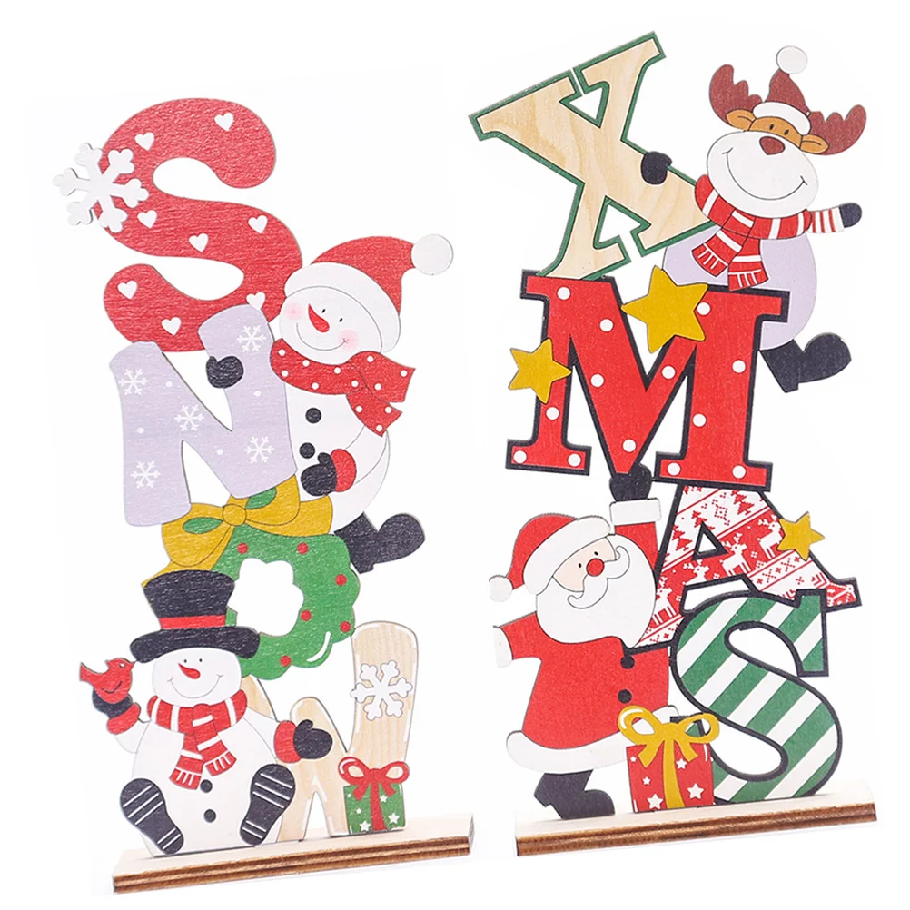 

2pcs Wooden Letter Decor Christmas Tabletop Decoration For Home Office Desktop Xmas Signs Wooden Party Decorations