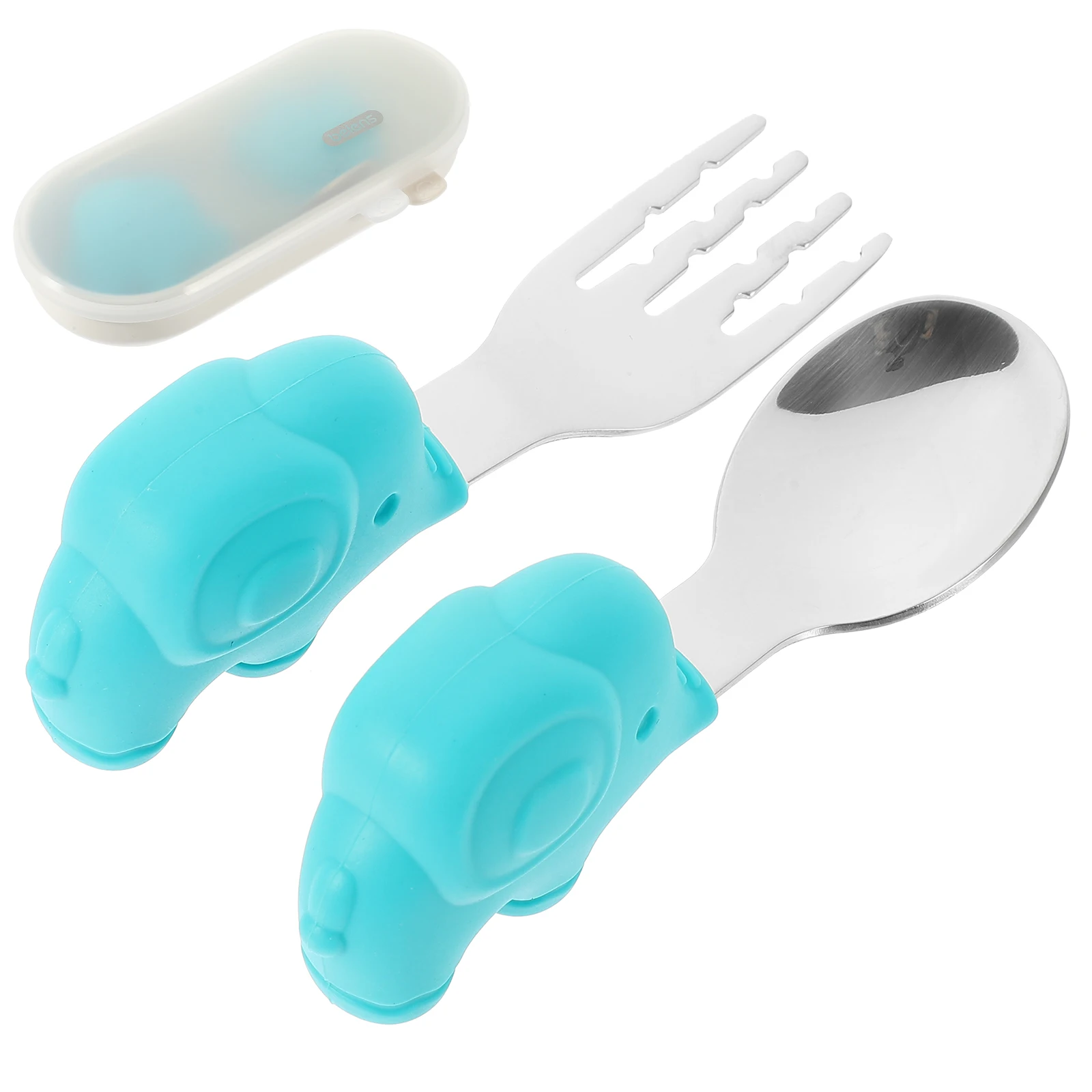 

Tableware Spoon Fork Set Safe Silicone Bib Attached Durable Corrosion Resistant Learning Cutlery Round Spoon
