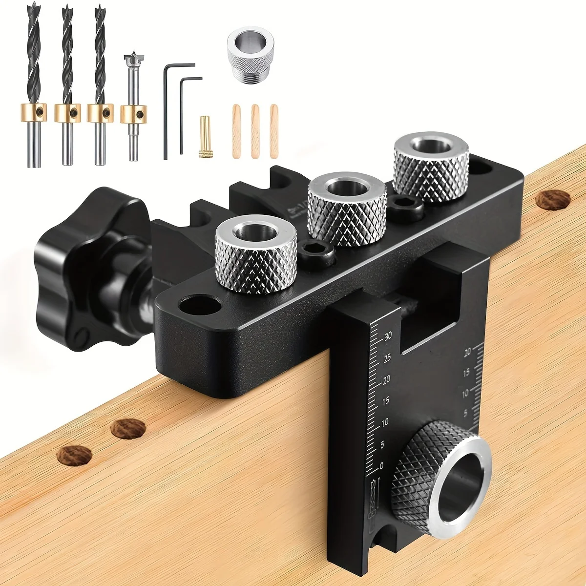 

3 in1 Woodworking Punching Fixture Set, Self-centered Drilling Guide, Including 8/10/15 Mm Drill and Projects and Professional