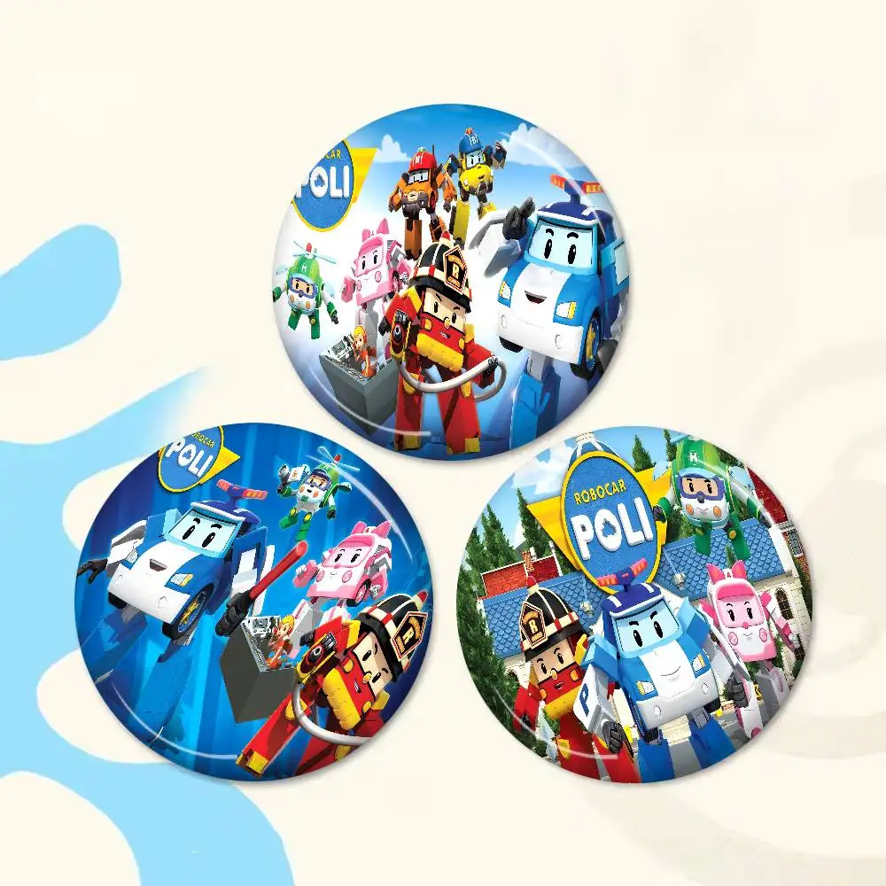 Robocar Polis - Broche de hojalata hecho a mano con diseño de figura de anime de 58 mm, ideal para mochilas, ropa y como adorno de pecho, regalos