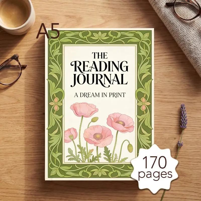 A5 Reading Journal Daily Planner with 170 Pages, Perfect Gift for Book Lovers to Record Reflections, Book Notes & Quotes