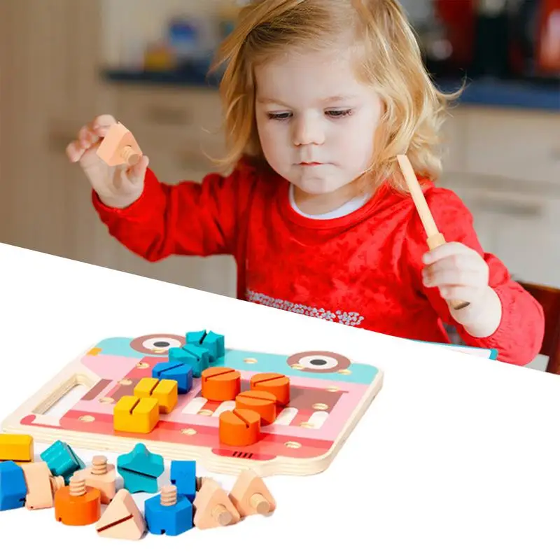 Jeu de Boulons en Bois pour le Développement Présв, Jouet de Motricité Fine, Ensemble d'Outils Interactifs, Activité de Vissage pour Garçon et Fille