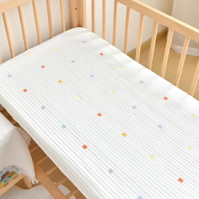 Baby Fitted Crib Sheet Quilted Embroidered Cotton Sheet for Standard Baby Crib and Mattress Baby Nursery Bedding Sheet