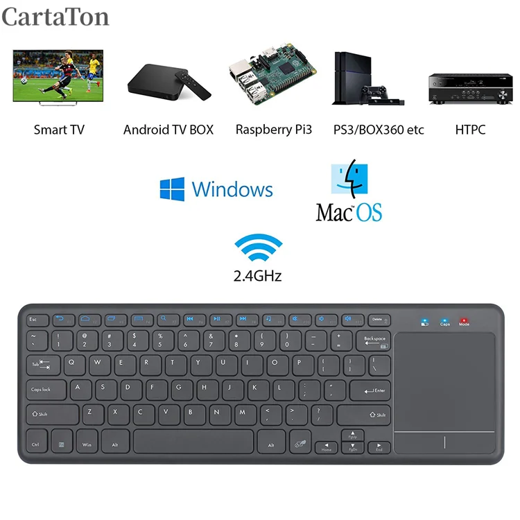 Teclado Inalambrico Ergonomic Portable 2.4G Wireless Touch Keyboard Easy Media Control Touchpad Keyboard for PC TV Windows