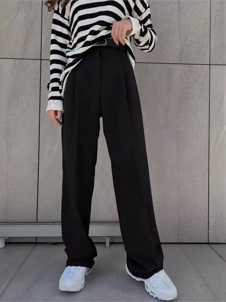 Spring Summer Street Trend Style High-waisted Trousers Women's Comfortable Casual Versatile Commuting Loose Straight Trousers