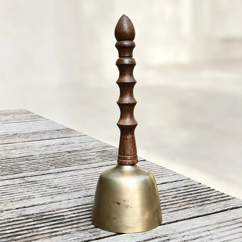 Brass Hand Bell Meditation Sound Healing Bells Yoga Mindfulness Handheld Chimes Rare Percussion Instruments with Wooden Handle