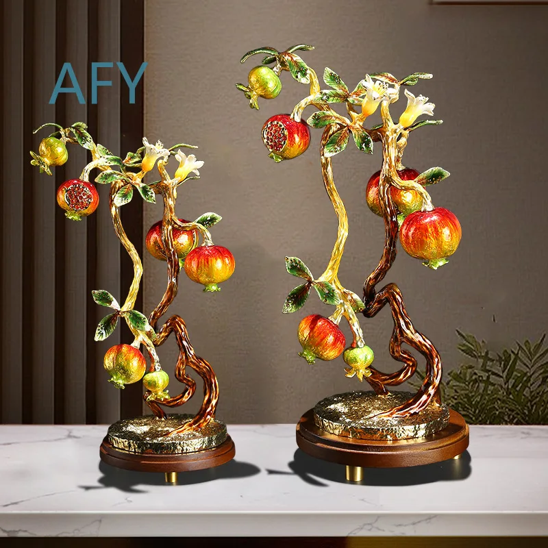 Enamel Color Pomegranate Ornament for Home Decor Living Room Entryway Desk Display Chinese Style Multi Seed Lucky Figurine