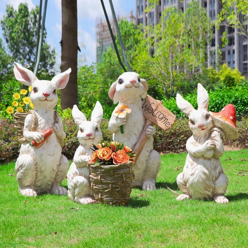 Garden Decoration Outdoor Cartoon Rabbit Sculpture Landscape FRP Large Statue Landscape Simulation Animal Figurines Customized