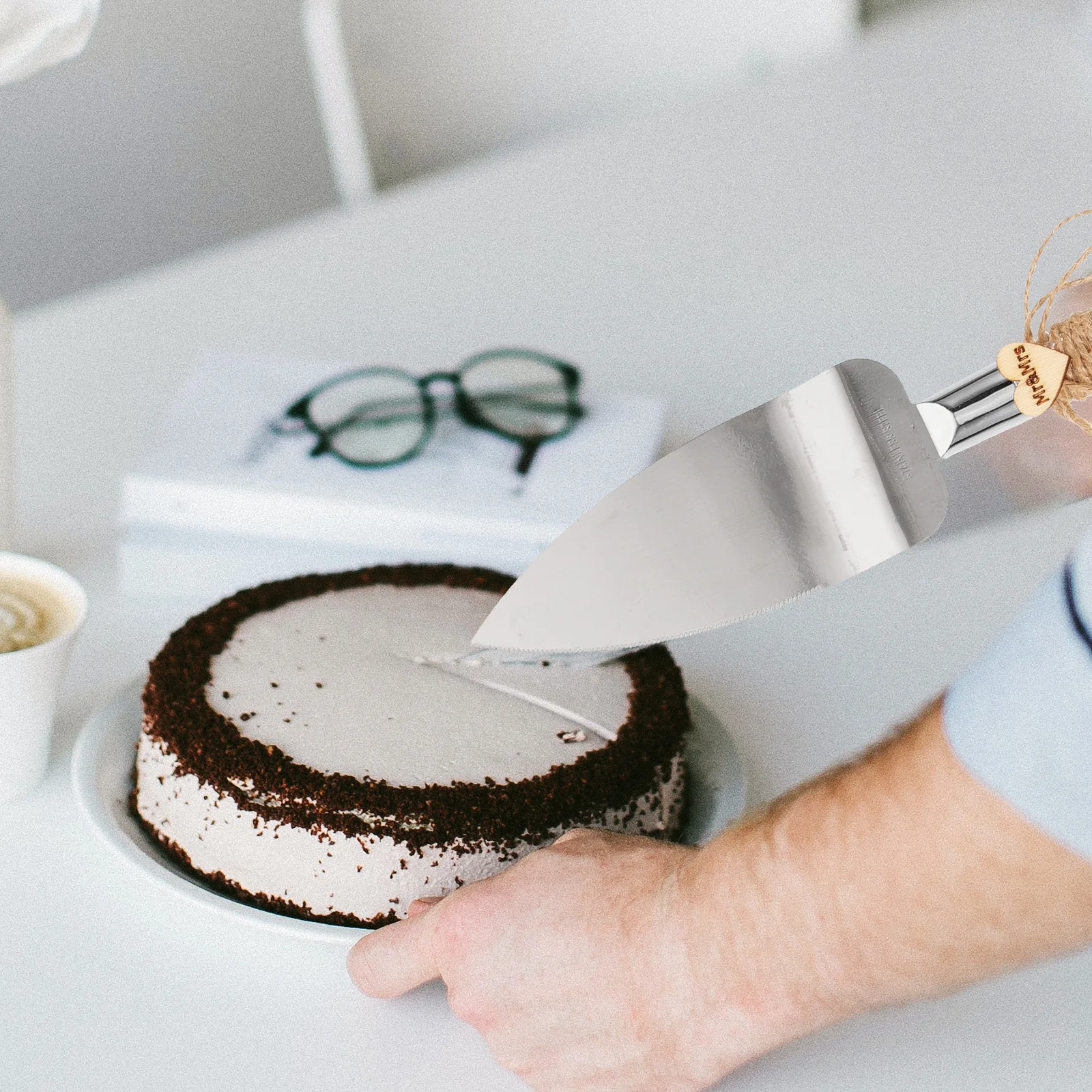 Juego de servidor de pastel de 2 uds., espátula cortadora de pastel con mango antideslizante de diseño único para fiestas familiares festivas, Idea de regalo de aniversario