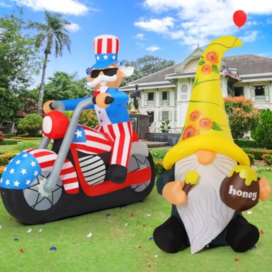 

6 FT 4th of July Patriotic Inflatable Decorations andInflatables Gnome Outdoor Blow Up Yard Decoration with LED Lights, Weather