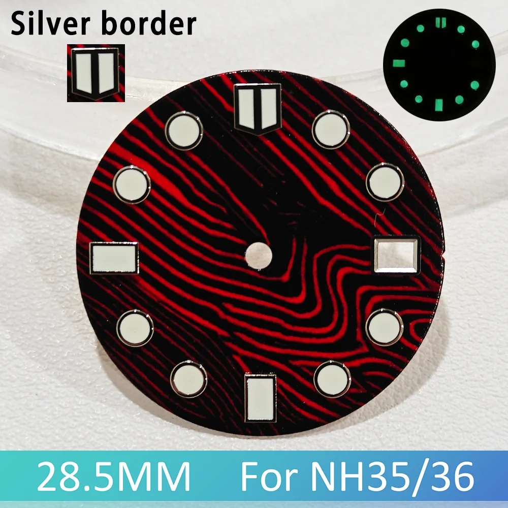 Quadrante da 28,5 mm quadrante con motivo a squame di pesce per NH35/36 quadrante con calendario singolo C3 accessori per orologi luminosi verdi Sostituisci le parti