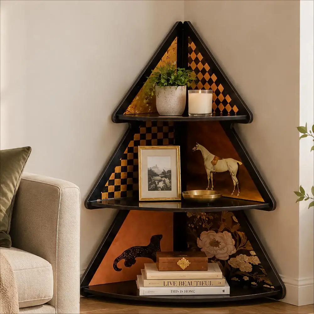3-Tier Corner Bookshelf Tree Design, Multi-Layer Triangle Shelf Unit, Space-Saving Storage Organizer for Home, Office, Bedroo