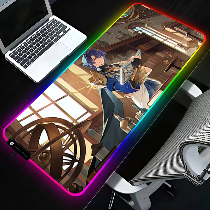 Podkładka pod mysz RGB LED Gumowa podkładka pod mysz Akcesoria do gier komputerowych Podkładka pod klawiaturę Antypoślizgowa H-honkai Star Rail Dr. Podkładka pod mysz Ratio Desk