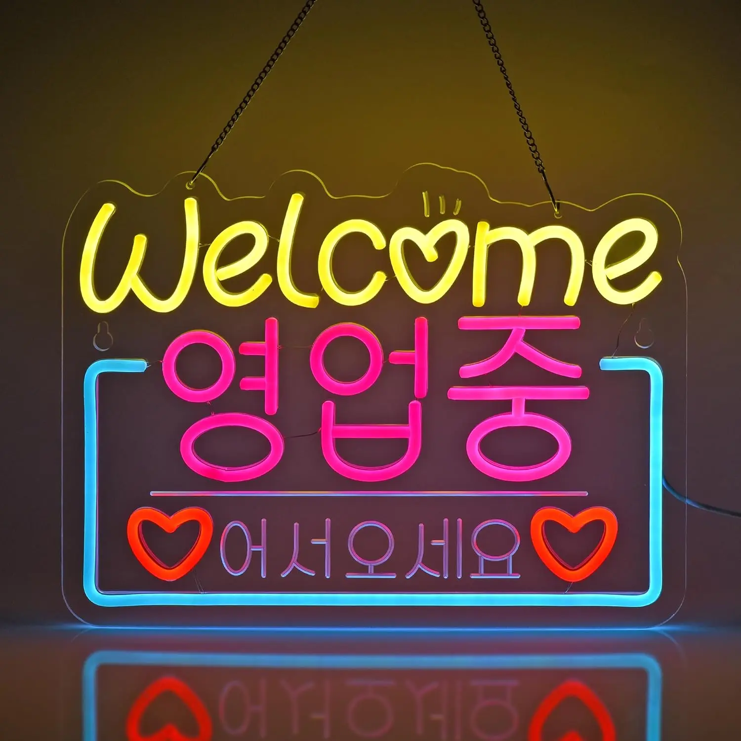 

Korean Welcome 영업중 Neon Sign,Neon Lights Hanging Wall Art Decoration Cafe Bar Party Home Decor,USB Powered Ultra Bright Dimma