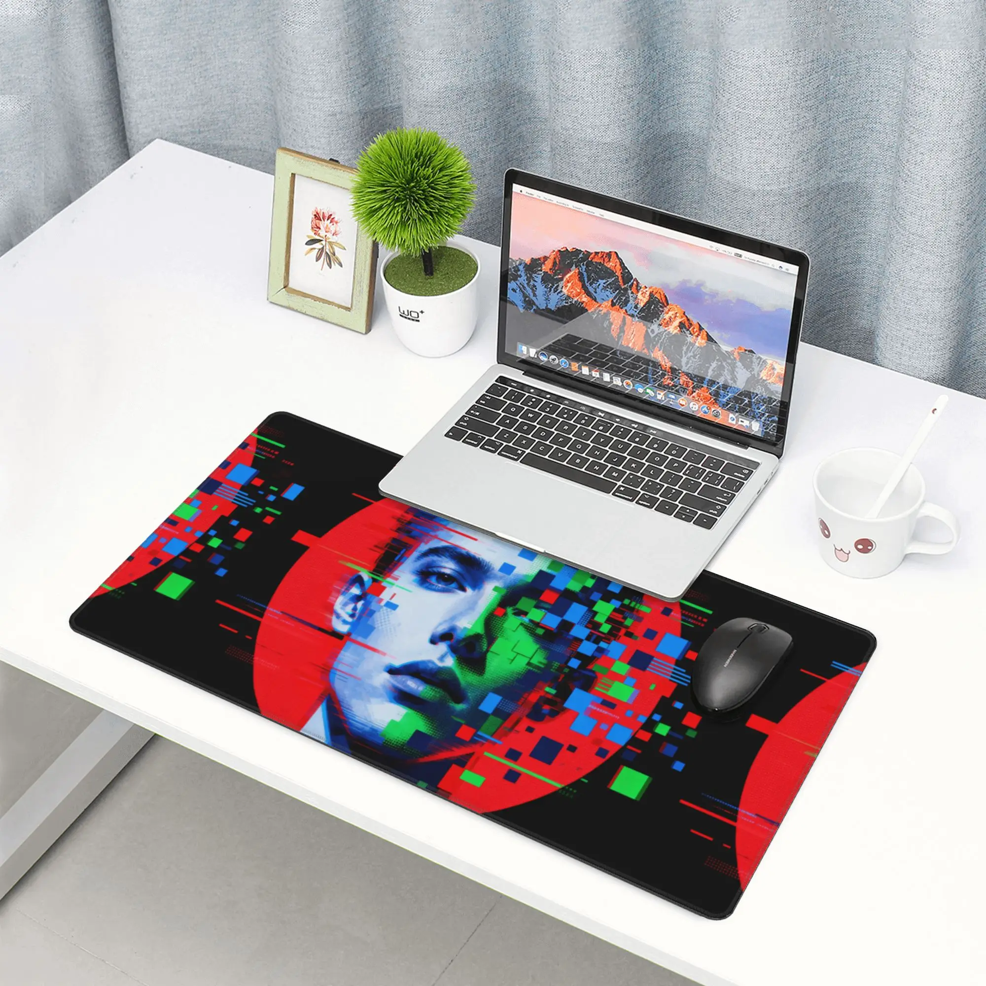 Extra large and durable mouse pad, malfunction art design - office mouse pad, laptop keyboard pad, study desk pad - precision stitched edges, anti slip rubber backing, perfect for use at home