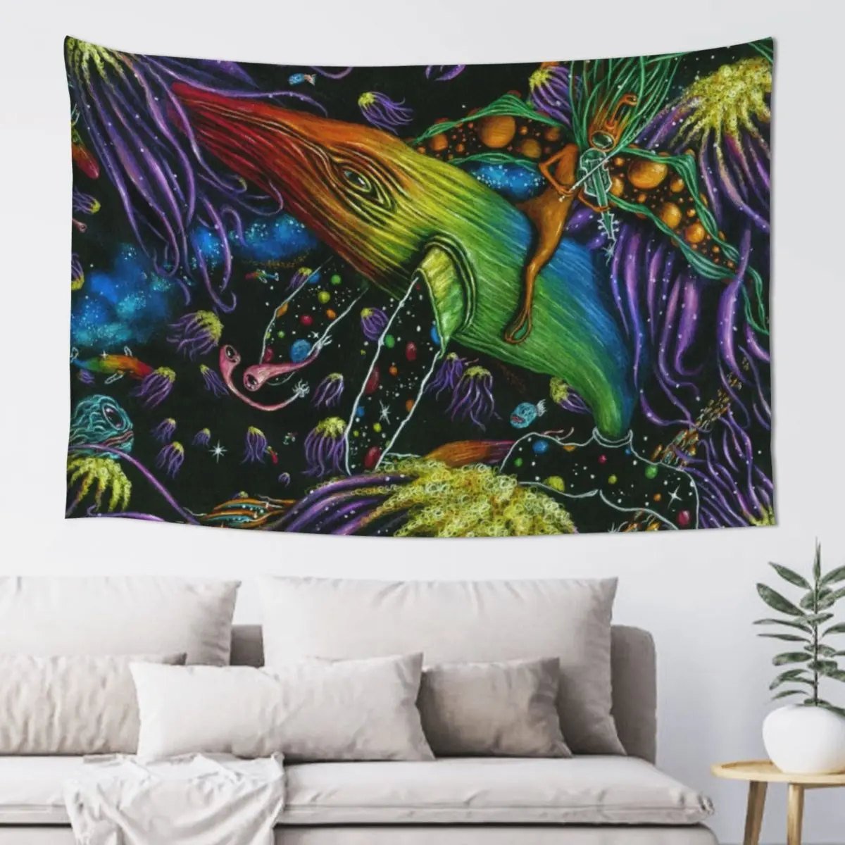 

Star Violin and the Starback Whale Tapestry Living Room Decoration Home Decorations Wall Decor Hanging Tapestry