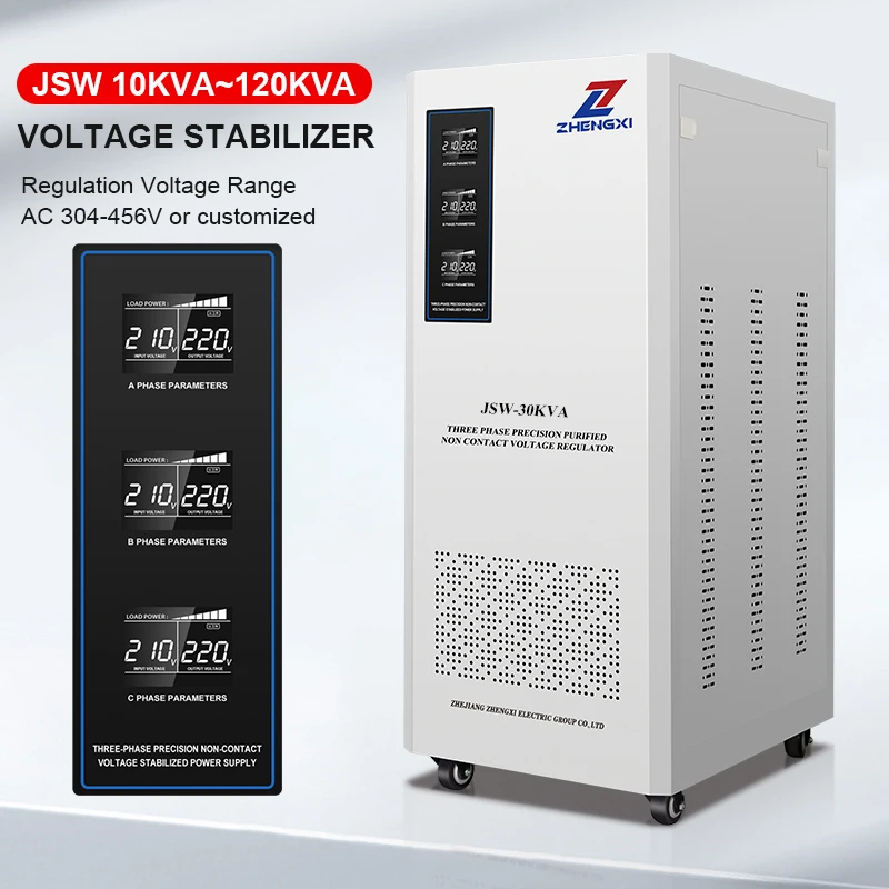 High Power AC Regulator 30kva 60kva Three-Phase Automatic Compensation Single Phase 50Hz LCD Display Voltage Stabilizer