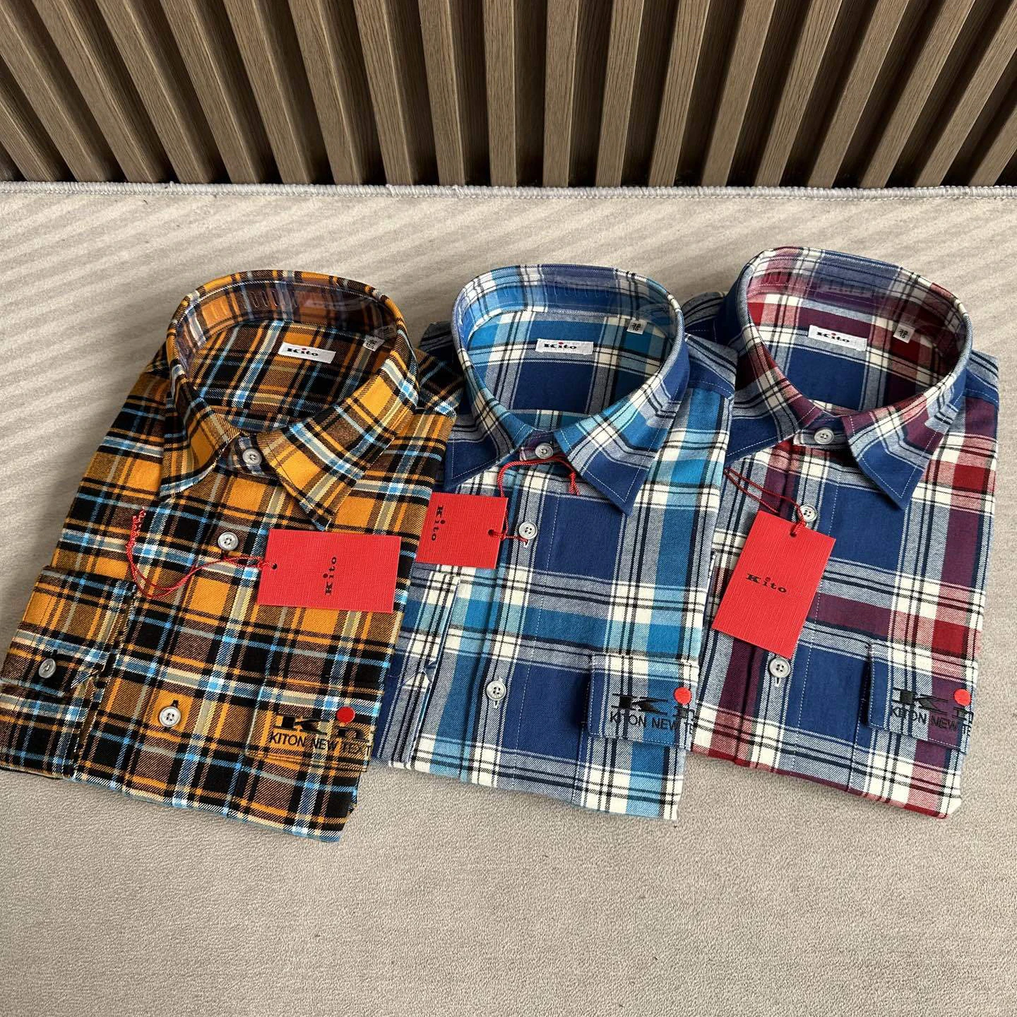 Kiton início do outono nova cor combinando negócios casual versátil moda tamanho grande lapela camisa de manga comprida masculina